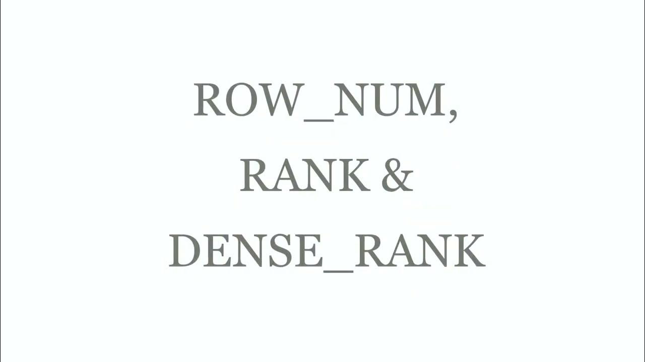 Sql row number rank and dense rank window functions youtube