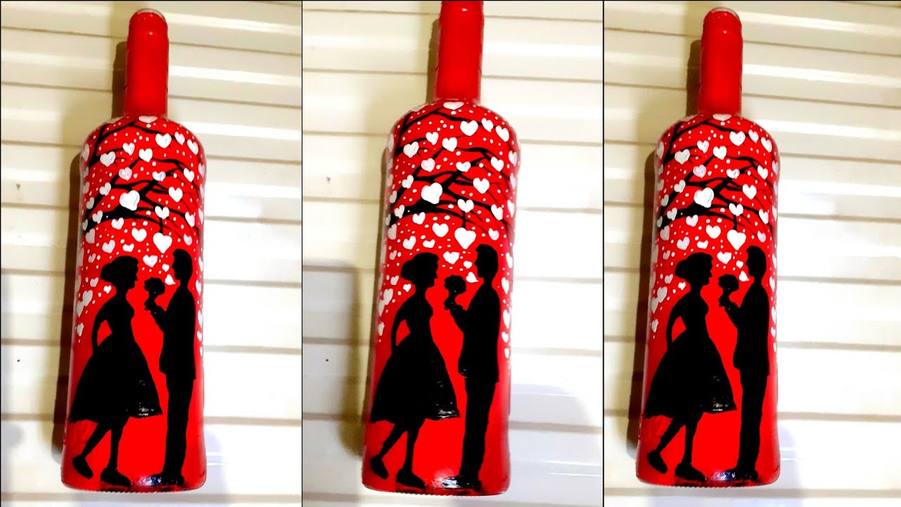 DIY BOTTLE PAINTING / COUPLE BOTTLE PAINTING/ BOTTLE ART YouTube