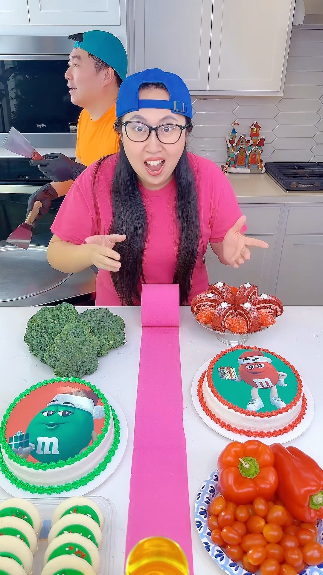 M\u0026M's christmas red cake vs green cake ice cream challenge!? #funny by Ethan Funny Family