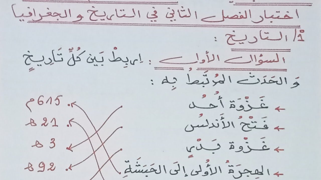 اختبار الفصل الثاني في التاريخ و الجغرافيا #السنة الرابعة ابتدائي.