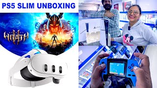 PS5 SLIM UNBOXING, New Racing Wheel, Meta Quest 3, Controller Shape Gaming Console - Game On Gaffar