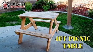 I built a 4ft picnic table to replace the child sized picnic table that I made a few years ago. Free plans on my website here: http://www.