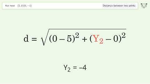 Find the distance between two points p1 (5,0) and p2 (0,-4): Step-by-Step Video Solution