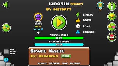 [GD] KIROSHI BY DISTORTT (WEEKLY DEMON) (ALL COINS) | GEOMETRY DASH 2.13