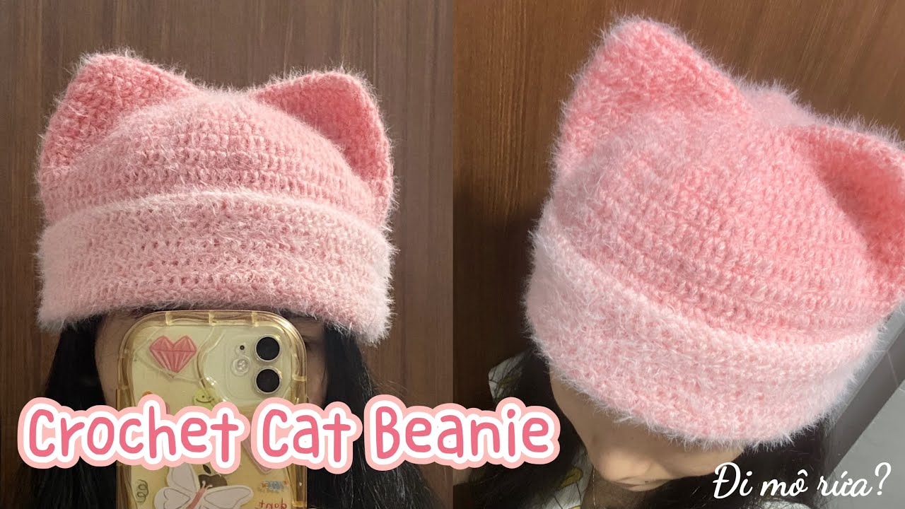 104. CROCHET CAT BEANIE ~ Hướng dẫn móc nón tai mèo siêu đáng yêu