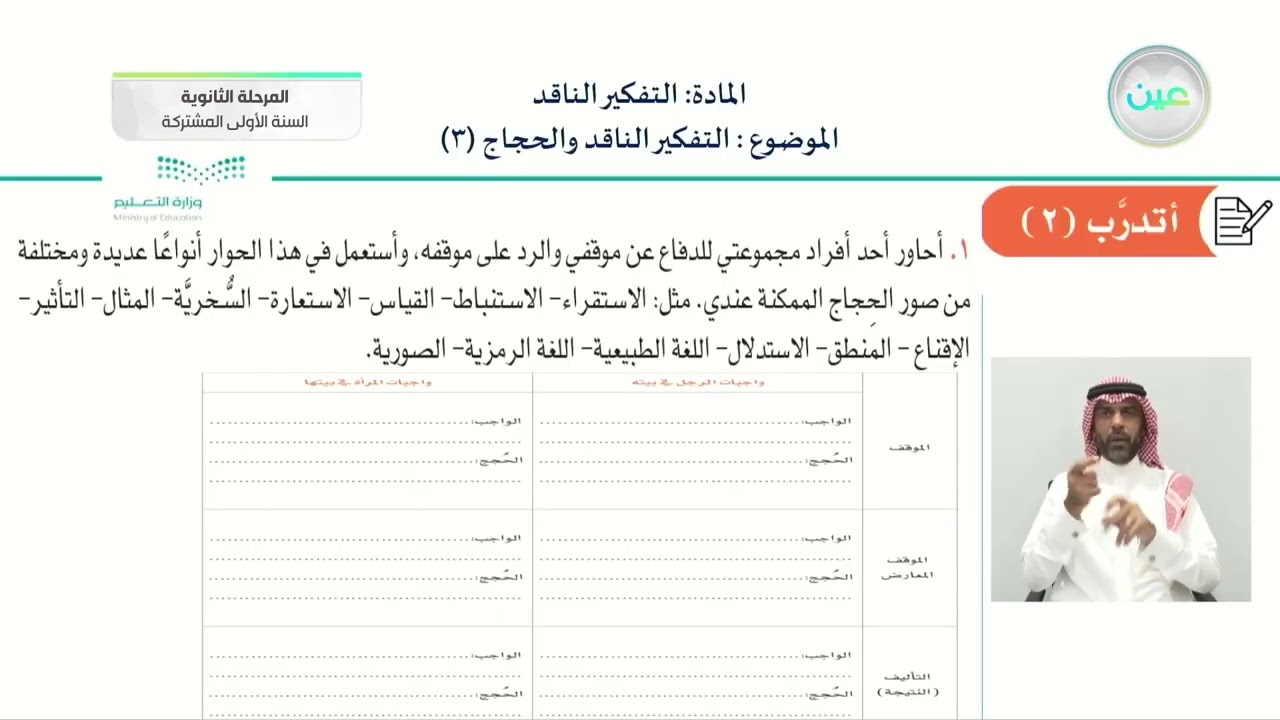التفكير الناقد والحجاج 3 - التفكير الناقد - السنة الأولى المشتركة