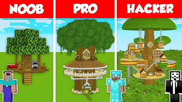 HOUSE ON TREE BASE OAK BUILD CHALLENGE - NOOB vs PRO vs HACKER / Minecraft Battle Animation
