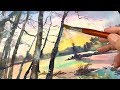 [Eng sub] How to paint Snowy winter landscape at sunset | Watercolor tutorial