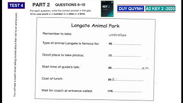 A2 KEY 2 - AUTHENTIC PRACTICE TESTS 2020 - TEST4 PART 2     #a2key2 #ket2020     #voduyquynh