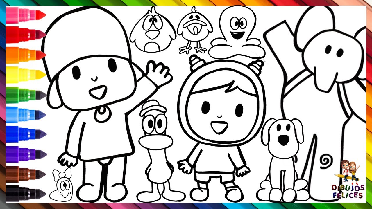 Dibuja y Colorea A Pocoyó Y Sus Amigos 👶👧🐶🐥🐘🐙🐦🐛 Dibujos Para Niños  - thptnganamst.edu.vn