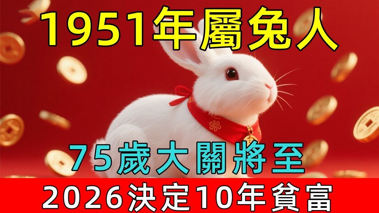 1951年屬兔人，辛卯之命！2026年75歲大關將至，這一年決定你未來十年的貧富！生肖兔必看！