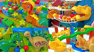 Dinosaur Marble Run Race!! Funny building blocks x dinosaur tunnel x dinosaur eggs