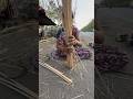 A beautiful girl sitting on the side of the road made a wonderful object with her own hands🧹🫰🧹🧹