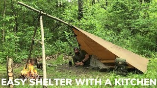 Solo Overnight Shelter Build On My Birthday and Bacon Grease Seared Ribeye with Bacon Wrapped Corn