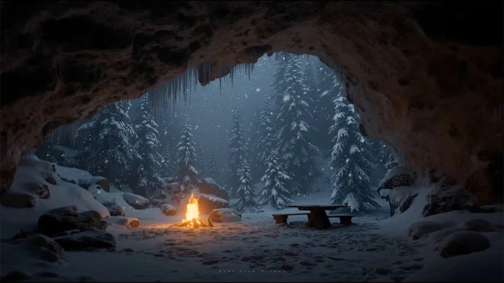 🔥 Relax In A Cozy Winter Cave With A Crackling Fire & Snowy ❄️ Winter Ambience 24/7