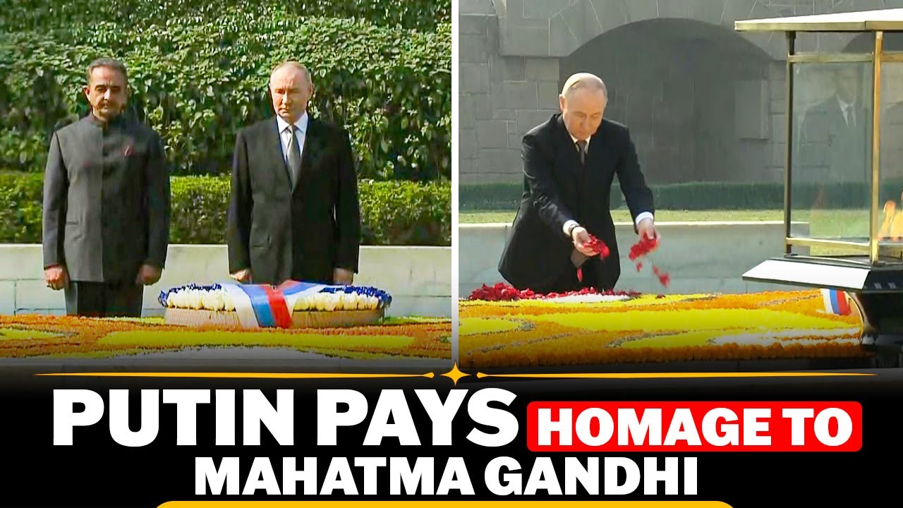 Russian President Vladimir Putin pays homage to Mahatma Gandhi at Rajghat, New Delhi