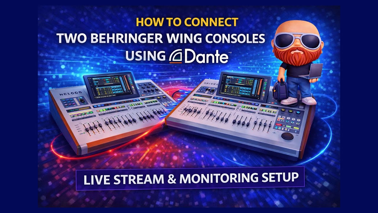 Как подключить две консоли Behringer Wing с помощью Dante — настройка прямой трансляции и монитор...