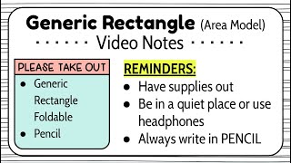 9/21 Lesson- Generic Rectangle Notes Video
