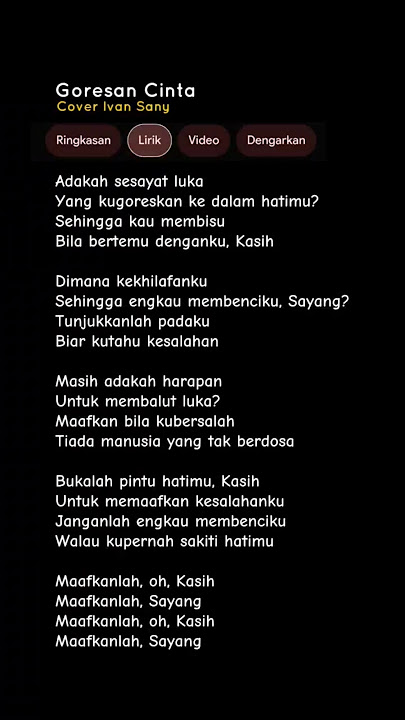 LIRIK LAGU GORESAN CINTA - RHEINA (Adakah sesayat luka yang kau goreskan) Cover Ivan Sany #lyrics