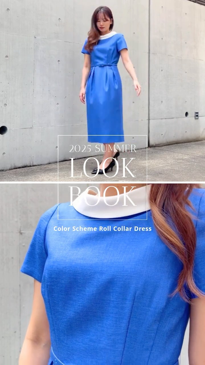 ストロベリーフィールズ　ロールカラー　ワンピース STRAWBERRY-FIELDS】配色ロールカラーワンピース #fashion