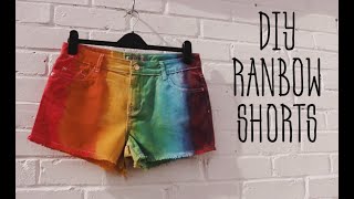 DIY Dyed Rainbow Denim Shorts with 3 colours!