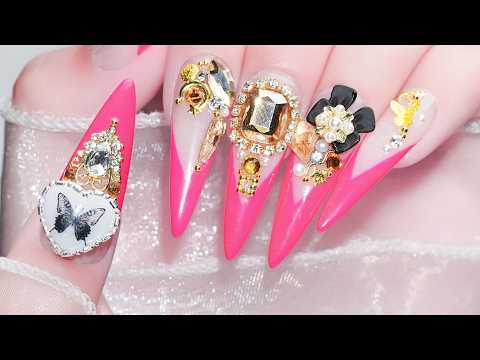 ASMR Cute Nail Art Inspo💅 PRETTY & SPARKLY 3D NAIL INSPO |  Self Nails | Nails Vlog