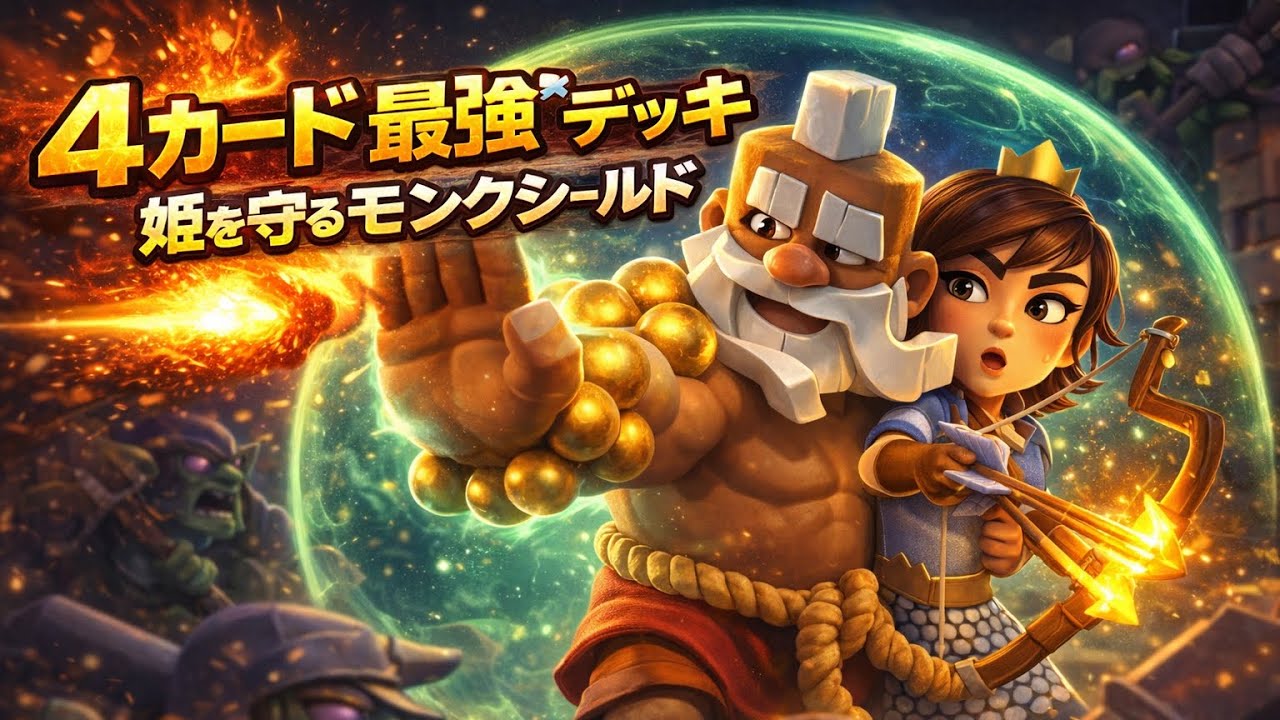 【クラロワ】緊急！4カード最強デッキを思いついた！モンクシールドを見よ！