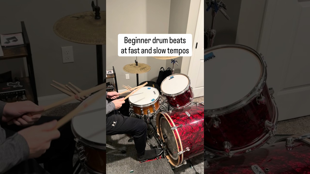 Beginner drum beats at fast and slow tempos to learn and play #drumming #drumlessons #beginnerdrums