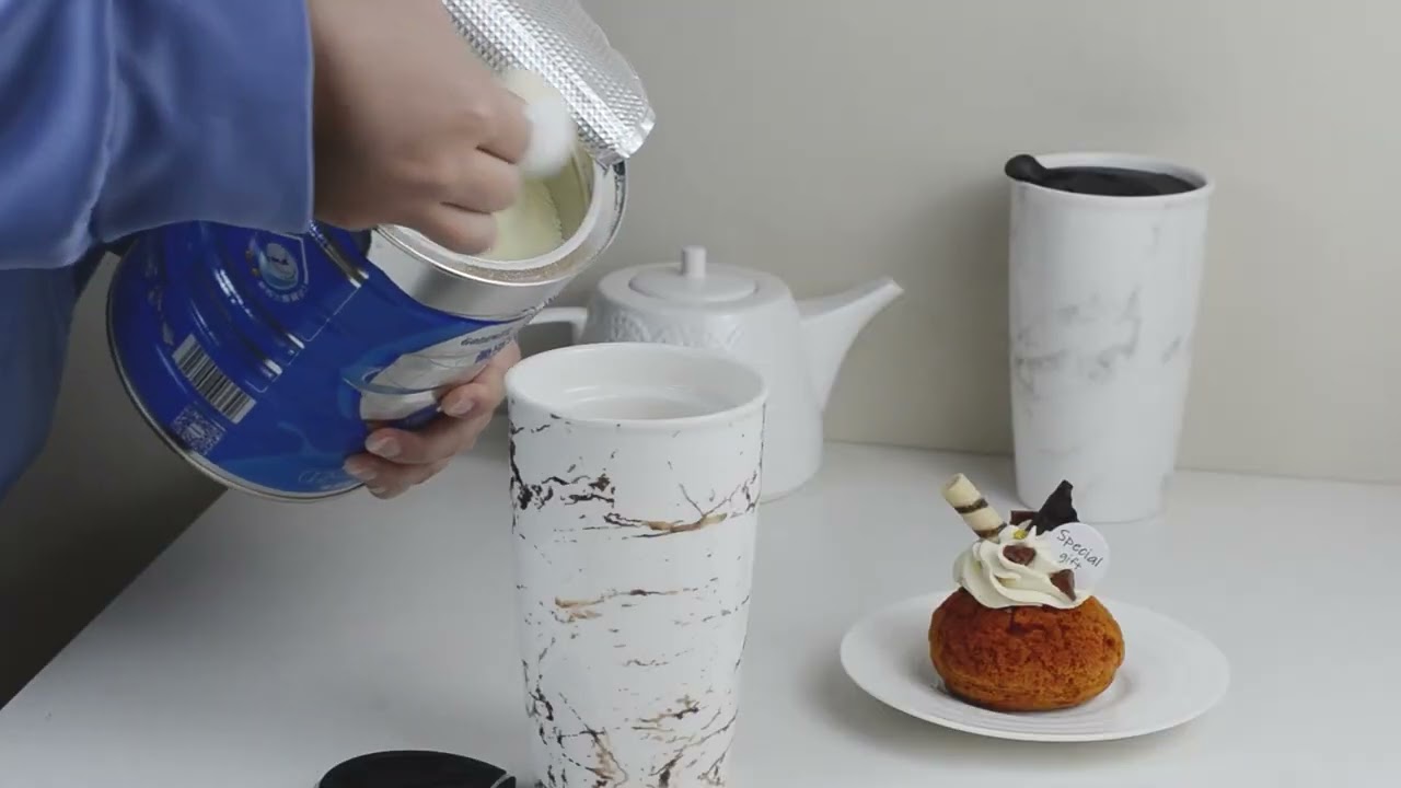 Wholesale Custom Logo Double Wall Insulated 12 oz Coffee Ceramic Travel Mug with Wrap Lid