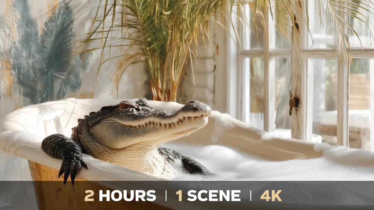 Alligator in Gold Bathtub | 4K TV Art Wallpaper / Screensaver | 2HR Loop | No Sound