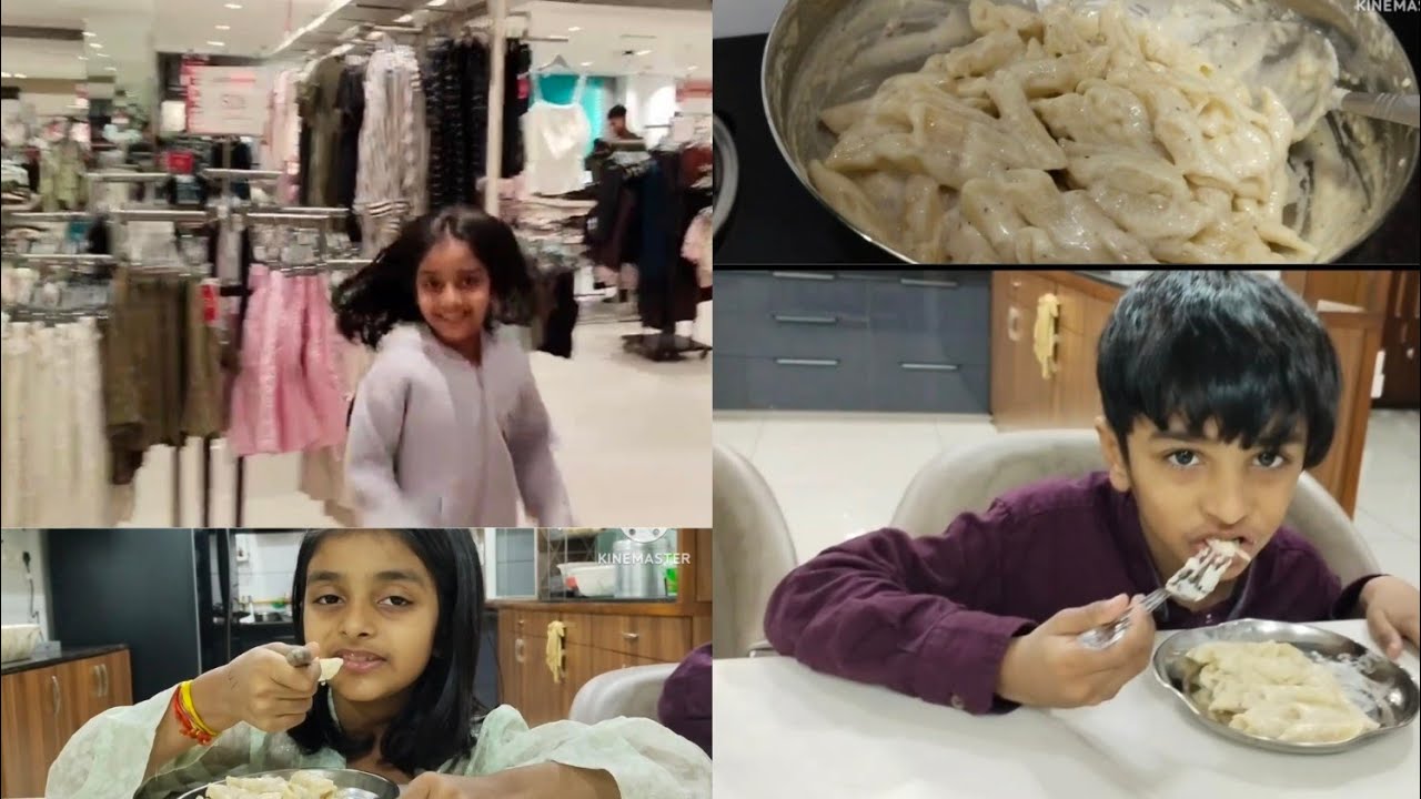 White sauce pasta banavya first time| kids mate shopping karva gaya