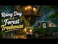 Quiet Rainy Forest Treehouse | Simple Living & Caring for a Stray Cat Family | Relaxing Ghibli ASMR