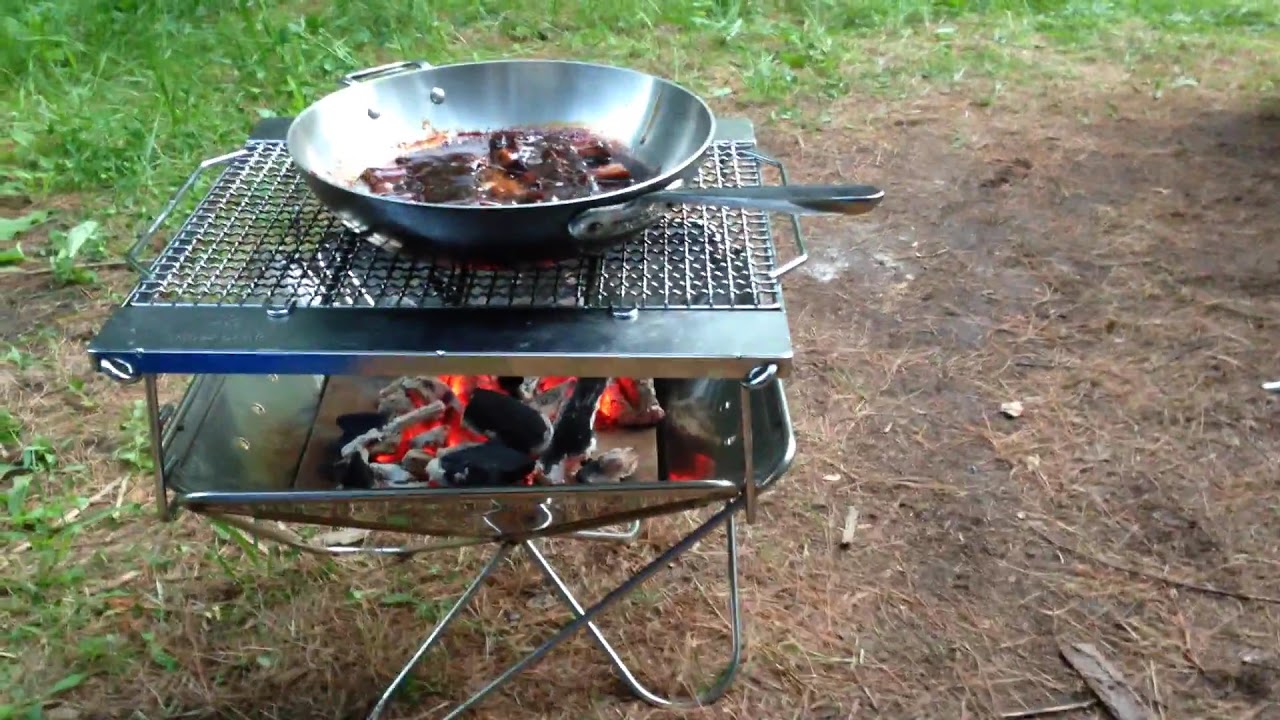 Snow Peak collapsible Fire Pit cooking - YouTube