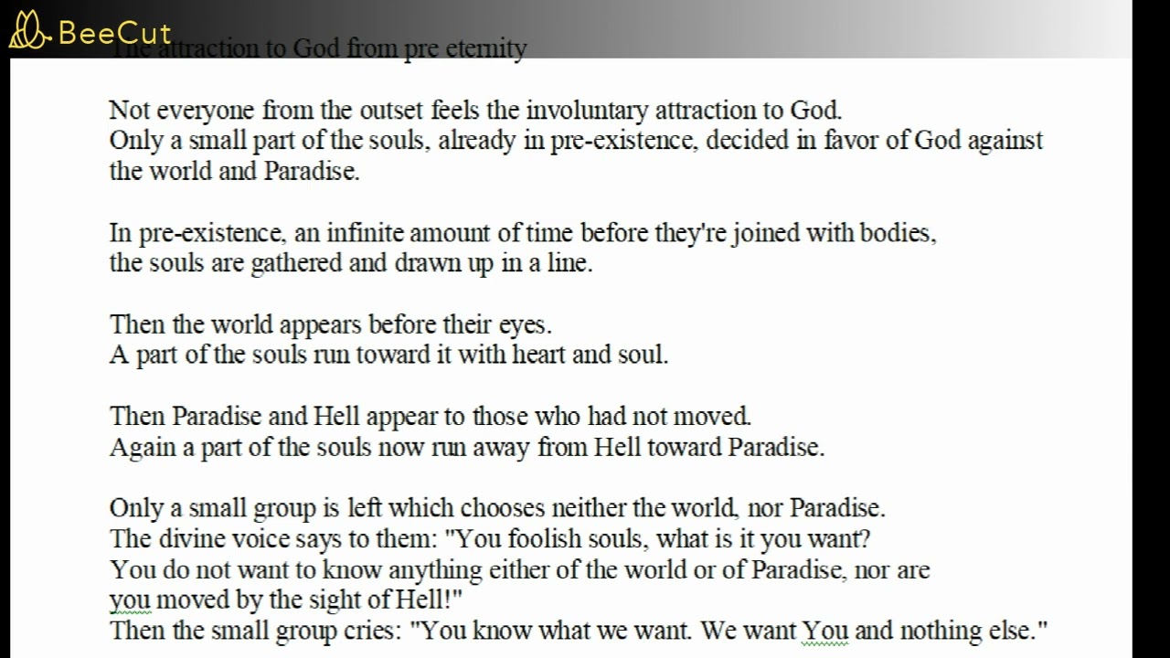 The attraction to God from pre eternity