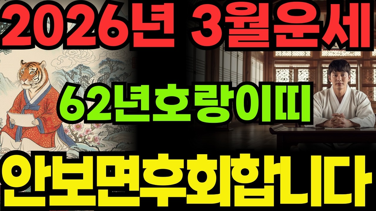 [62년호랑이띠26년3월운세]안보면후회합니다!!1962년임인생호랑이띠26년3월운세