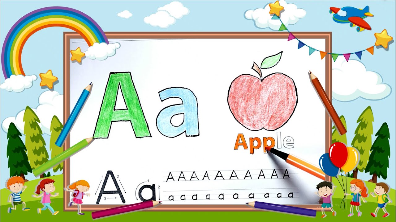 Learn Alphabet a to z with Words - Colouring and Drawing for kids - YouTube