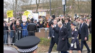 King Charles Waves To Anti-Monarchy Protesters On Trip To Milton Keynes As Town Becomes A City