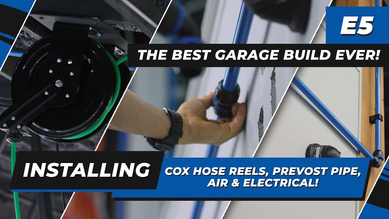 The BEST Garage Build EVER E5 Installing Cox Hose Reels, Prevost
