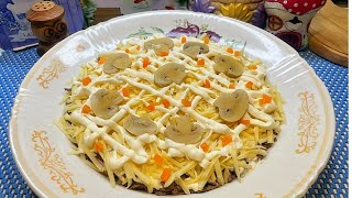 Салат с печенью, печеночный салат слоями, вкусный салат из печени