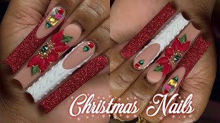 RED POINSETTIA CHRISTMAS NAILS ❤️✨HOW TO | FULL NAIL TUTORIAL 🎄