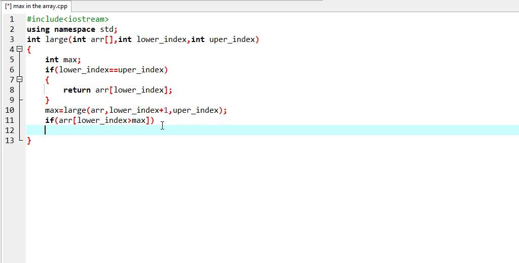 Largest element of array using recursion in C++ - YouTube