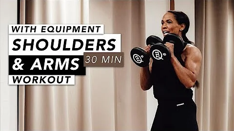 HOME WORKOUT // SHOULDERS & ARMS WITH EQUIPMENT //...