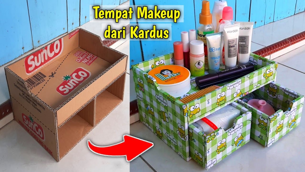 Tempat Makeup dari Kardus Bekas Minyak Goreng