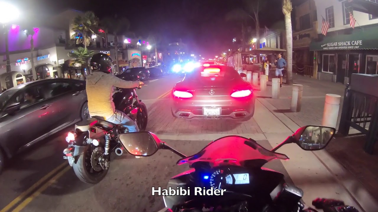 Revving Competition between motorcycles and AMG GT.. COP Flashes Lights!!