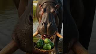 Hippopotamus Crushes Watermelon in One Bite 😱 | Grok AI Ultra Realistic Video #shorts