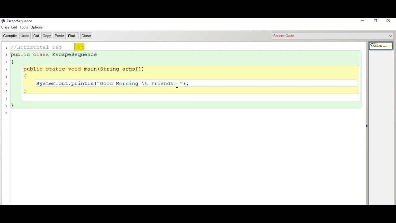 ICSE, BLUEJ, Escape Sequence Horizontal Tab - YouTube