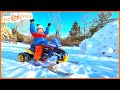 Driving Power Wheel snowmobile, awesome winter sledding track and snow igloo. Educational | Kid Crew