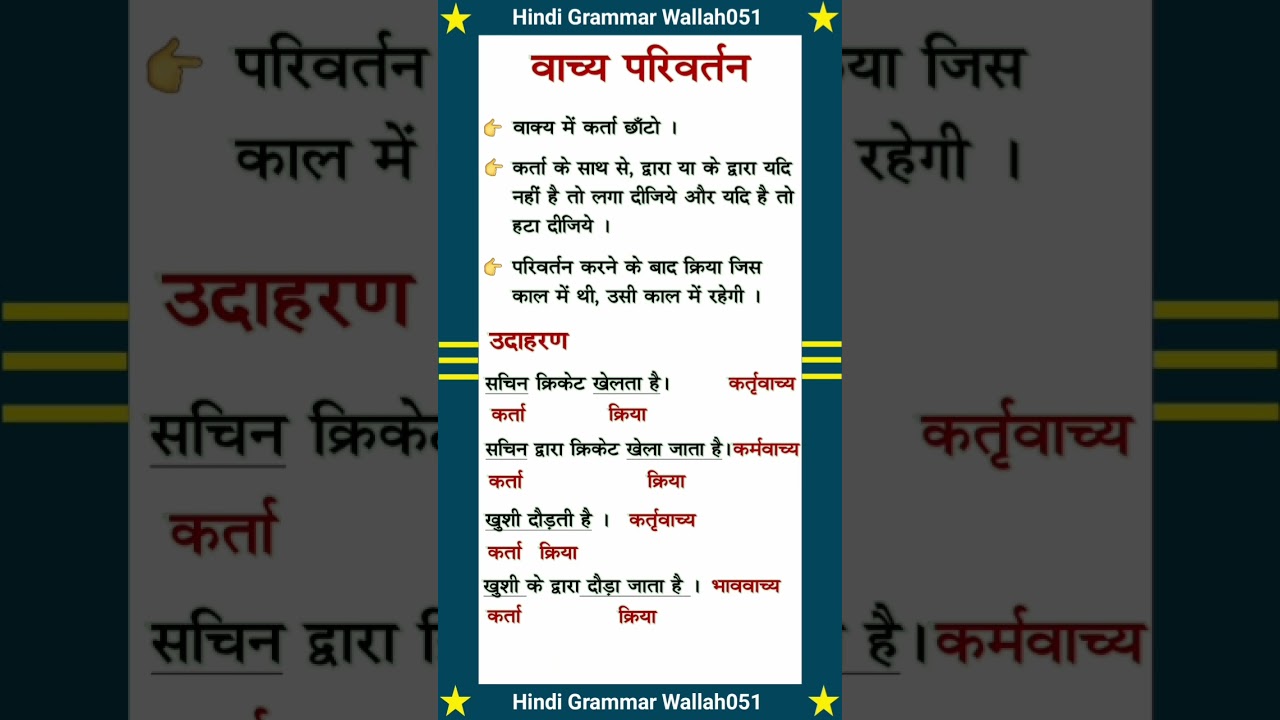 वाच्य परिवर्तन | Vachya hindi grammar | Vachya parivartan