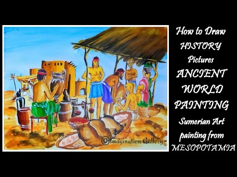 How to Draw HISTORY Pictures ANCIENT WORLD PAINTING Sumerian Art painting from MESOPOTAMIA