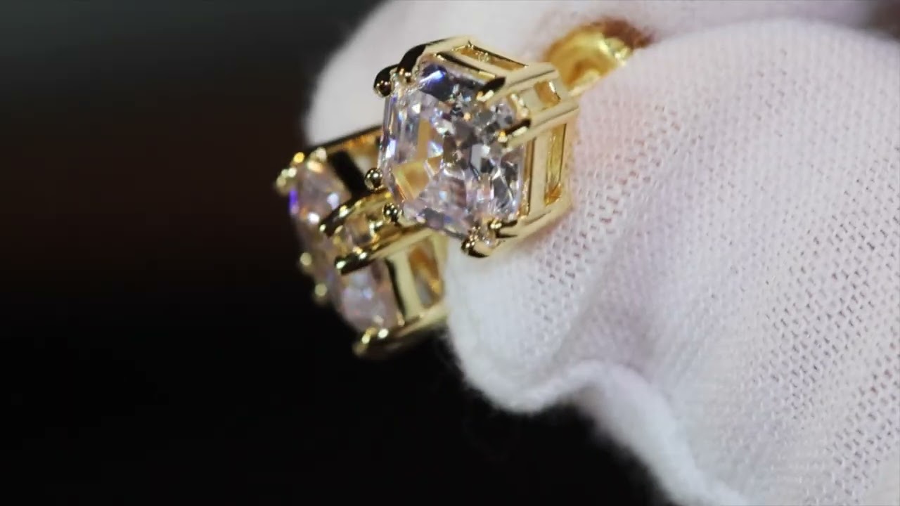 Asscher diamond ear studs, Hip Hop Ear Studs, Mens Diamond Ear Studs, Womens Diamond Ear Studs